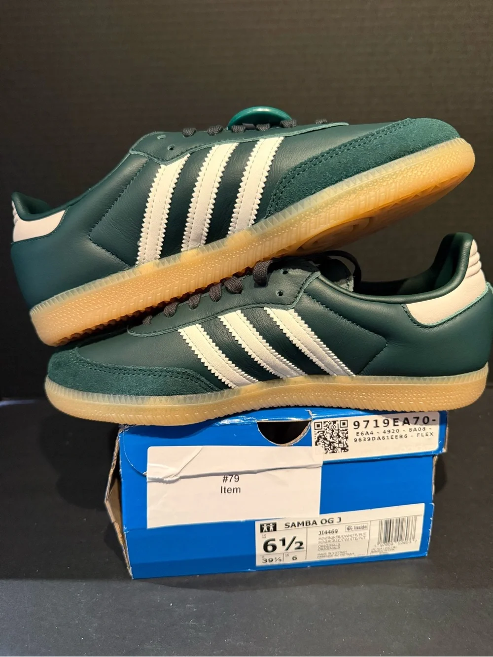 Adidas Samba OG J Men's Green Leather Sneakers 6.5M/7.5W